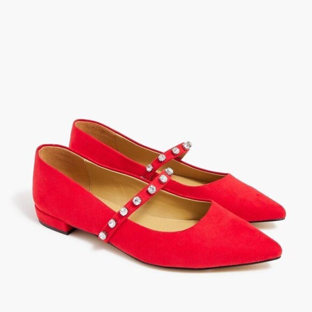 J Crew Women's Mary Jane Flats with Gem Strap‎ Red Shoes Size 10